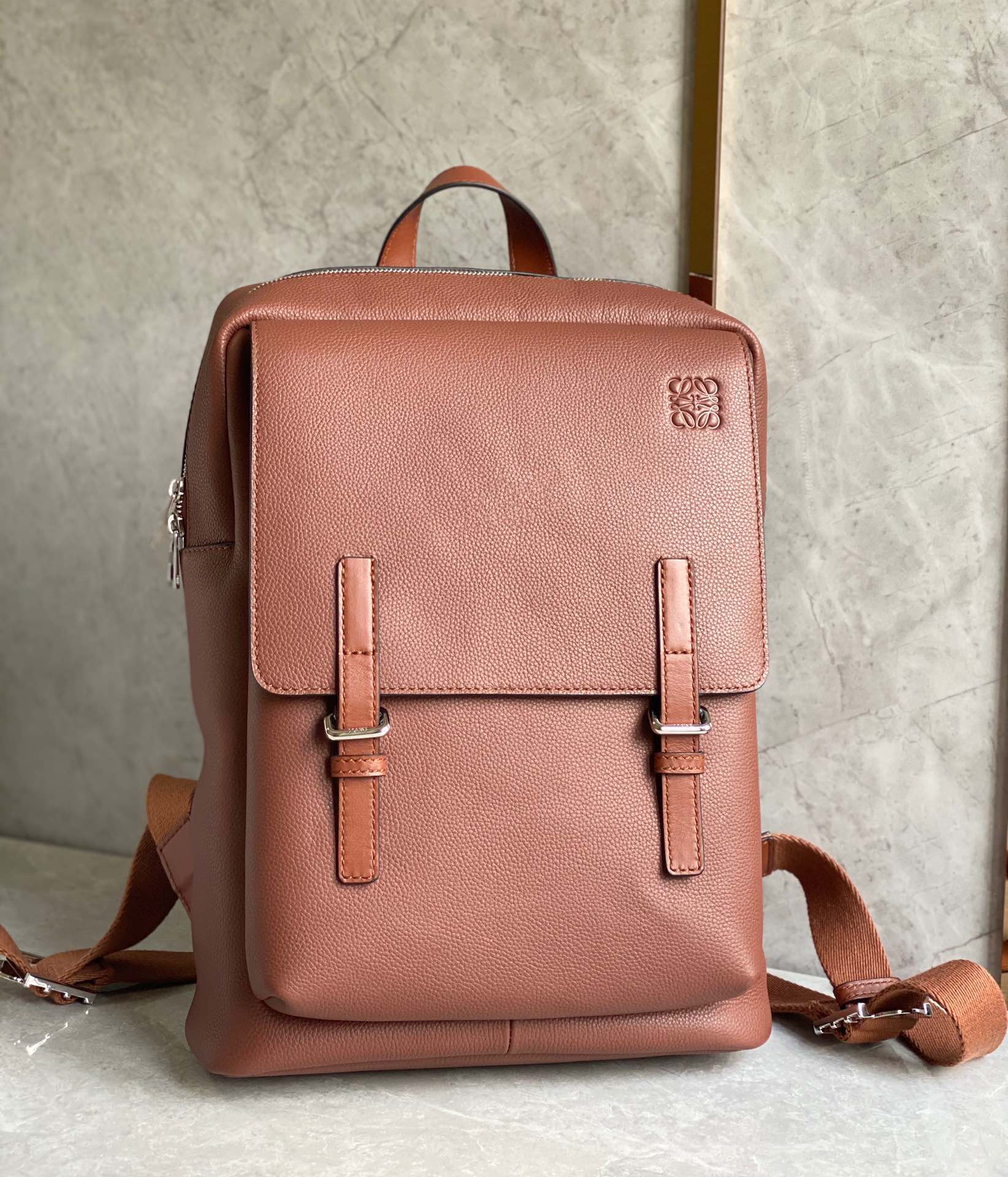 Loewe Military Backpack in Soft Grained Calfskin Sand Pink